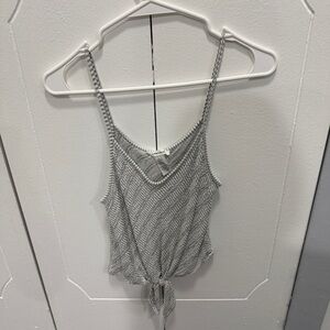 Caution To The Wind Grey and White Tie Tank Top